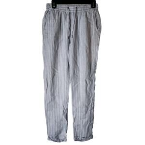 Onia Women's Lounge Pull On Pants Blue Striped Linen Straight Leg Casual Size XS